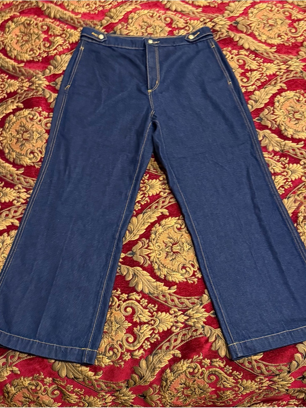 LOFT Navy High-Rise Wide-Leg Jeans with Contrast Stitching